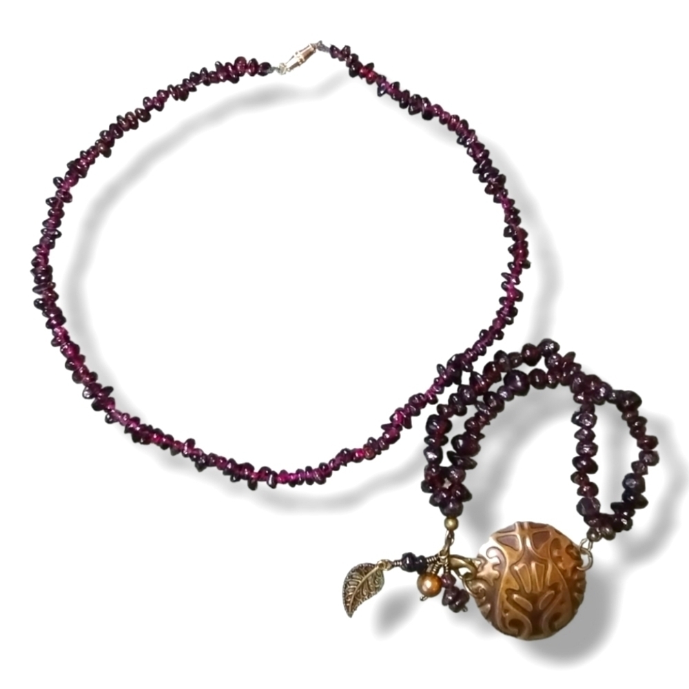 Vintage Western Garnet Nugget Necklace and Bracelet with Copper Medallion